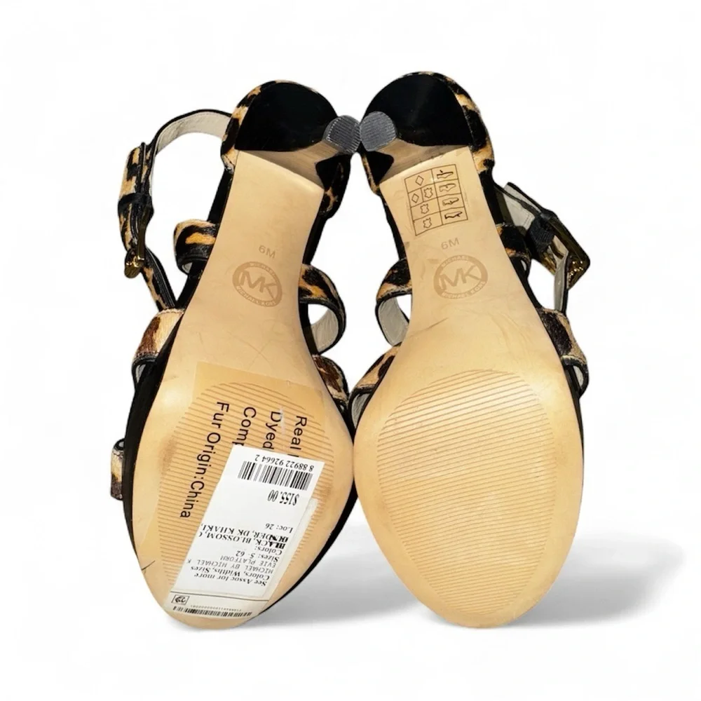Michael Kors Evie Hair Calf Cheetah Print  Platform Sandals Stilettos Heels Sz 6 - Picture 9 of 12
